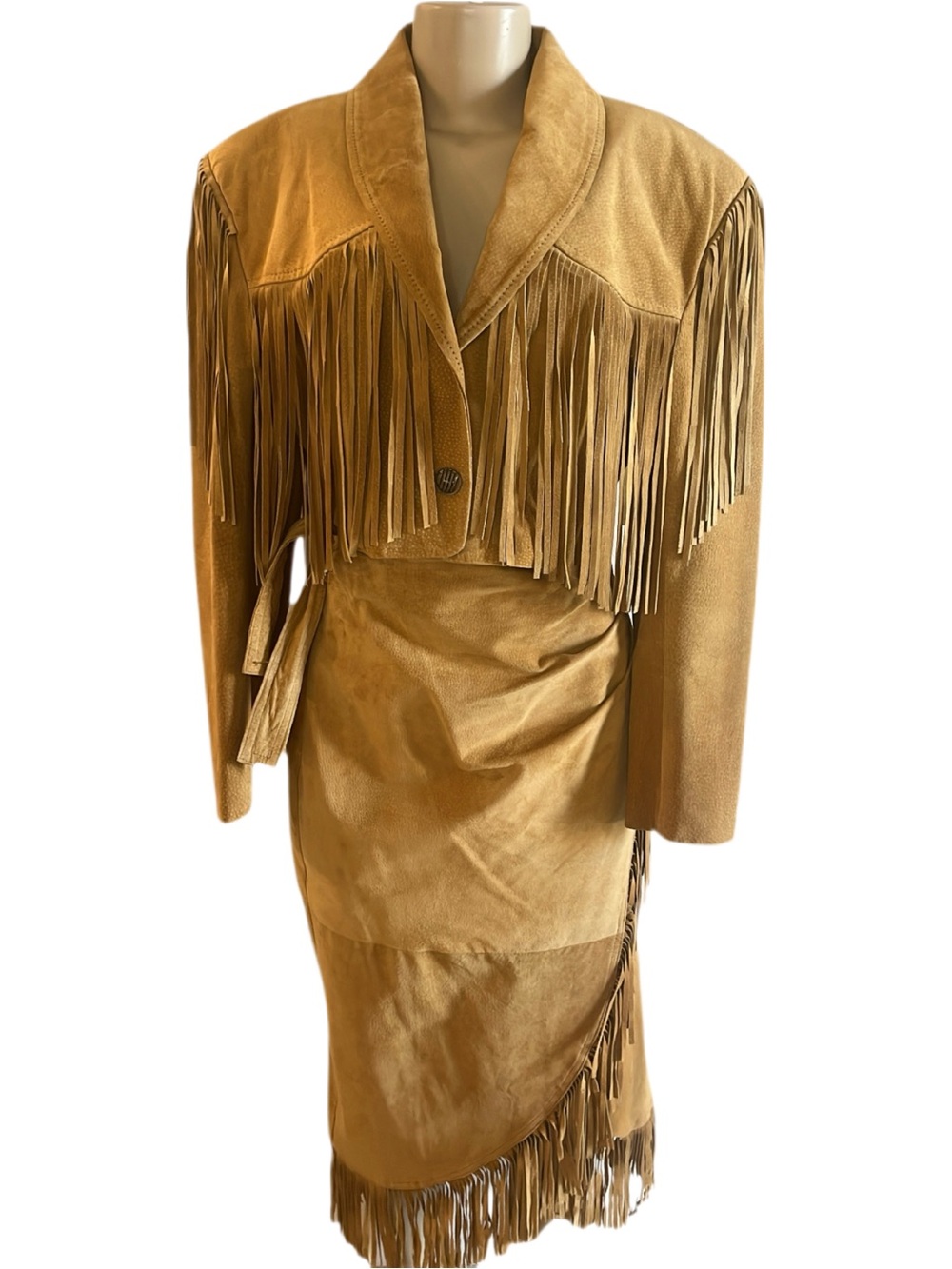 Vintage DM Sportswear Genuine Leather Fringe Skirt Set